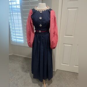 VTG MARIANNE EXAGGERATED BALLOON SLEEVES Plaid Chambray Jeans PRAIRIE DRESS 8‎